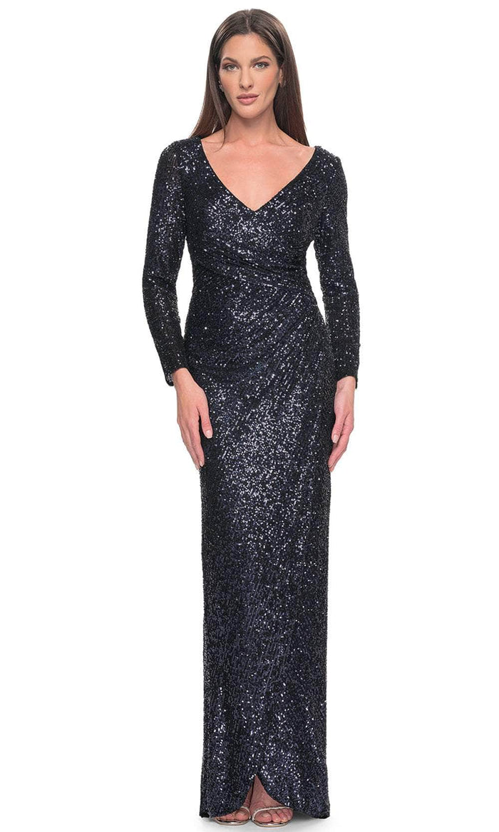 La Femme 31698 - Sequin V-Neck Evening Dress Evening Dresses 4 / Navy