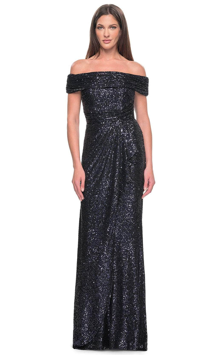La Femme 31772 - Sequin Off-Shoulder Evening Dress Evening Dresses 4 / Navy