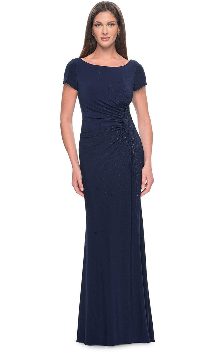 La Femme 31773SC - Short Sleeve Draped Evening Dress Evening Dresses 20 / Navy