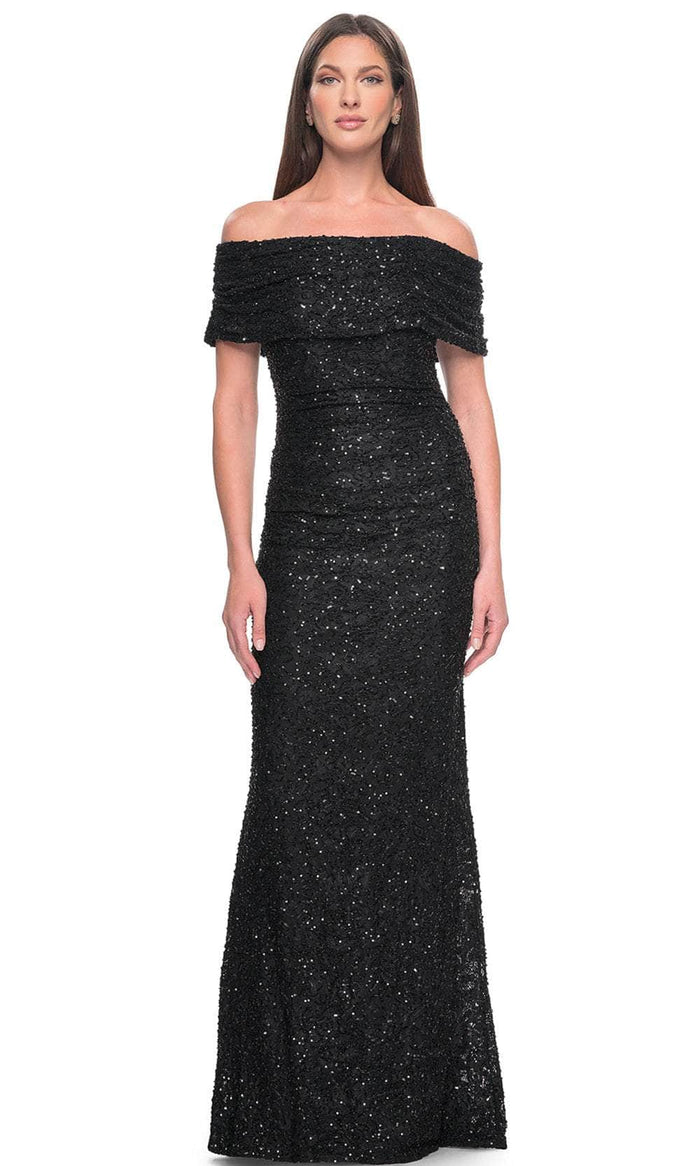 La Femme 31778 - Off-Shoulder Lace Evening Dress Evening Dresses 4 / Black