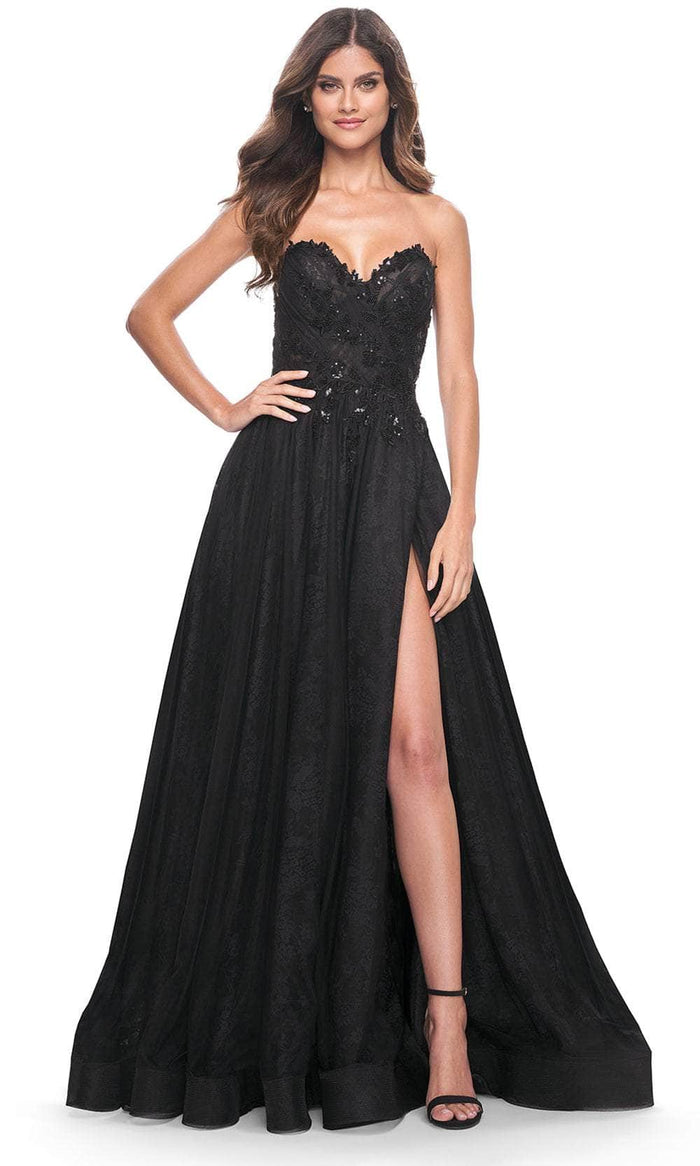 La Femme 31954 - Appliqued Strapless A-Line Prom Dress Prom Dresses 00 / Black