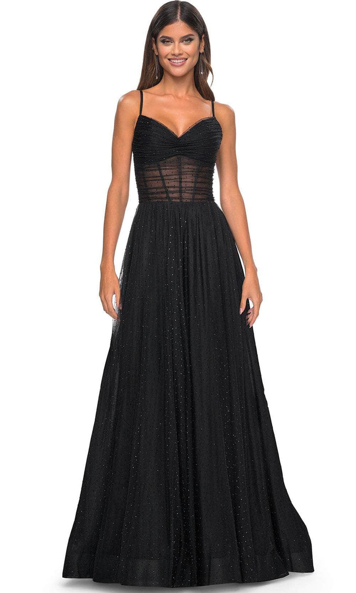 La Femme 31970SC - Illusion Midriff V-Neck Prom Dress Prom Dresses 6 / Black