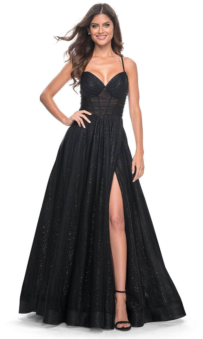 La Femme 31986 - Sequined Sleeveless V-Neck Prom Dress Evening Dresses 00 / Black