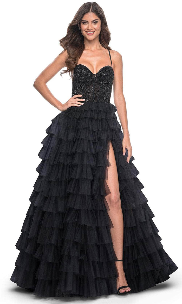 La Femme 32002 - Sweetheart Beaded Top Prom Gown Evening Dresses 00 / Black