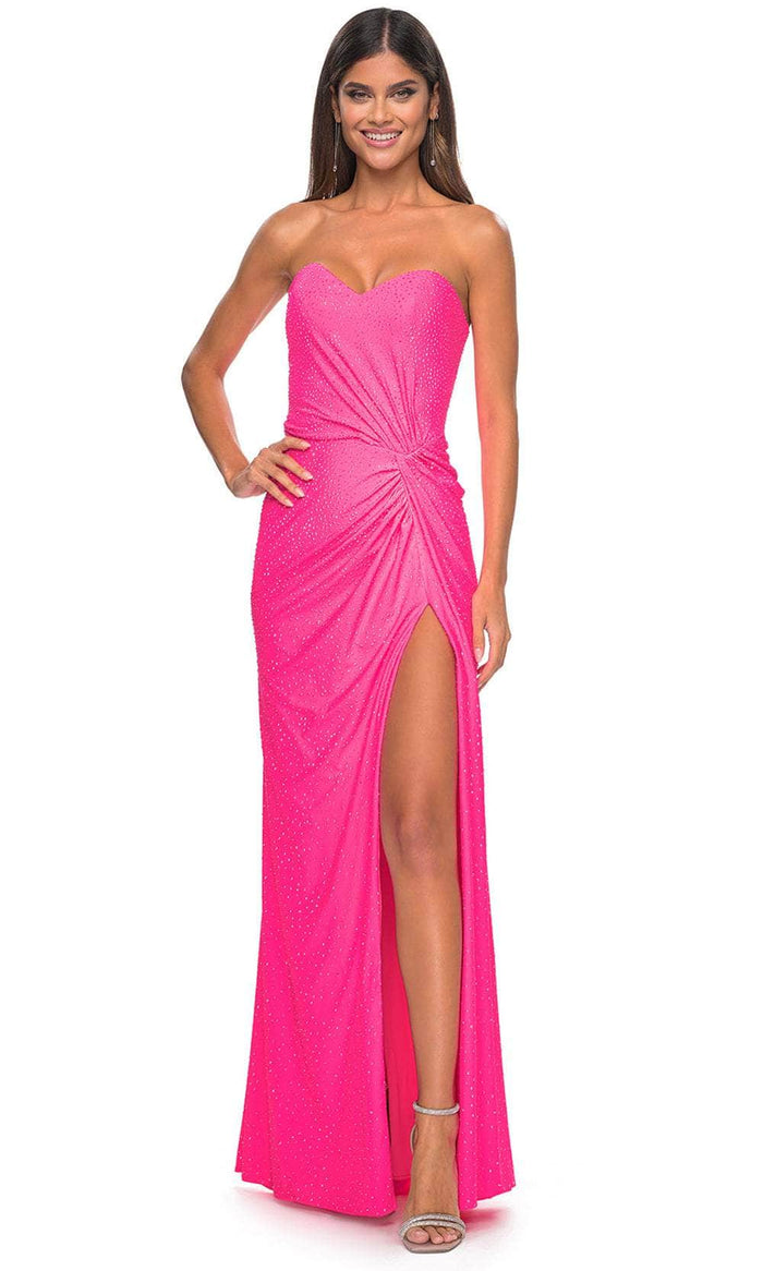 La Femme 32175 - Strapless Rhinestone Ornate Prom Gown Prom Dresses 00 / Neon Pink