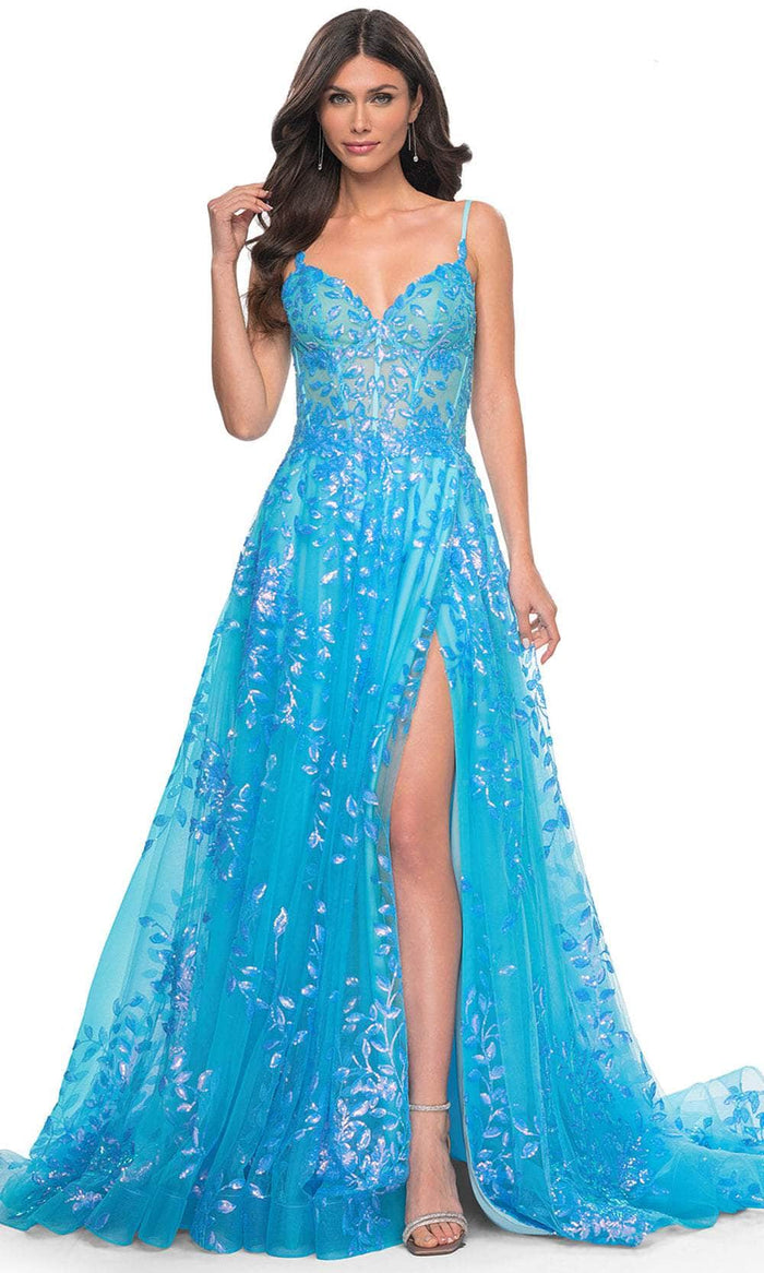 La Femme 32223 - Sequin Lace Prom Dress Evening Dresses 00 / Blue