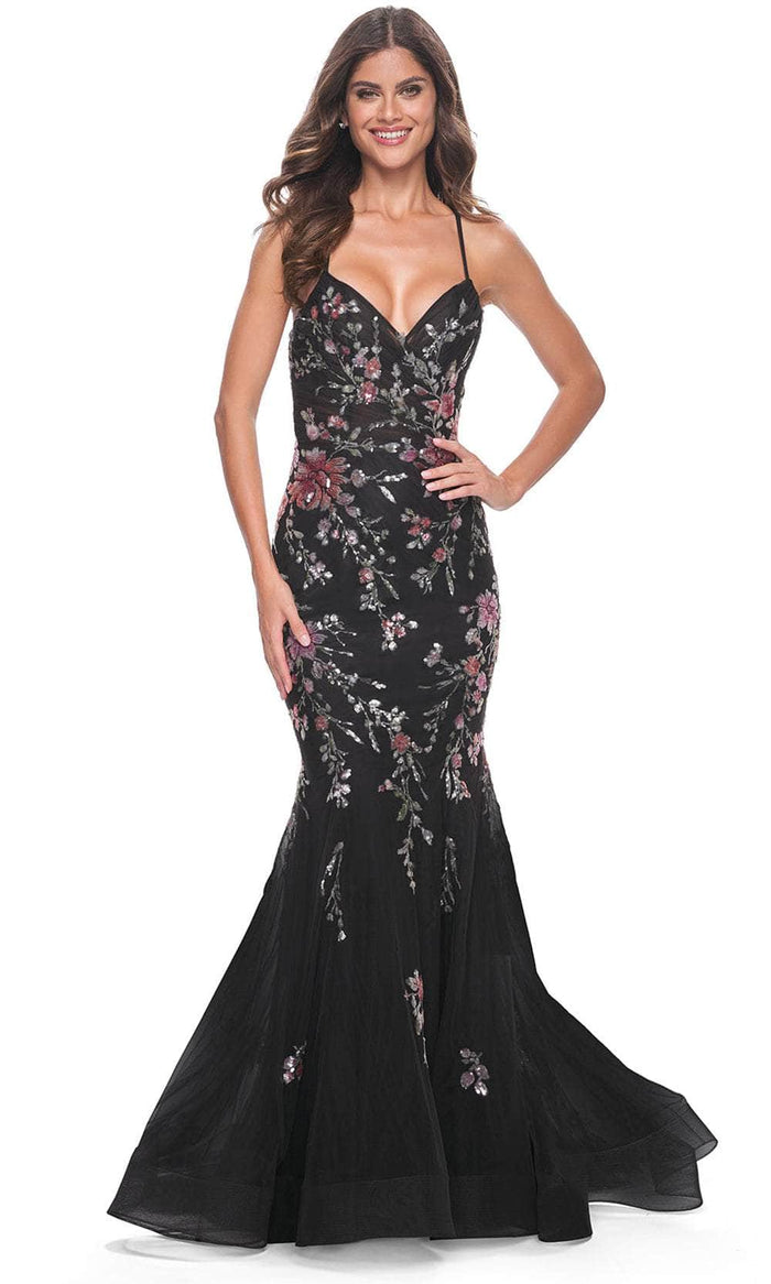 La Femme 32246 - Lace-Up Back Mermaid Prom Gown Prom Dresses 00 / Black