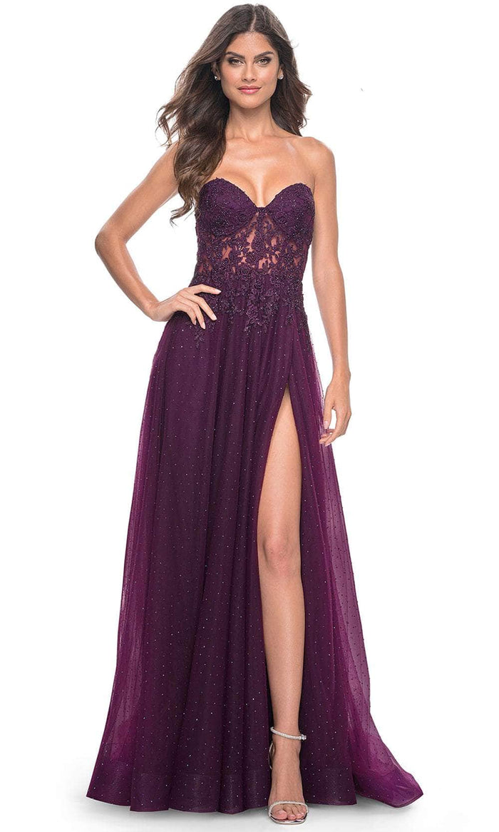 La Femme 32253 - Embroidered Strapless A-Line Prom Gown Prom Dresses 00 / Dark Berry