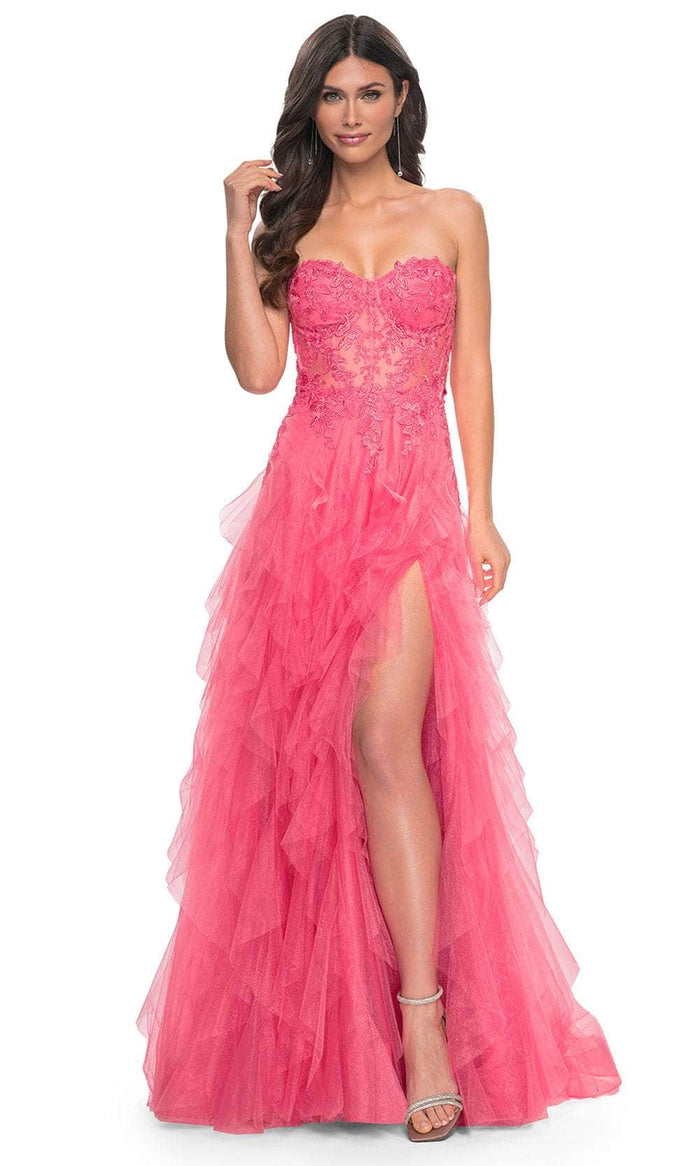 La Femme 32286 - Strapless Ruffle A-Line Prom Gown Prom Dresses 00 / Coral