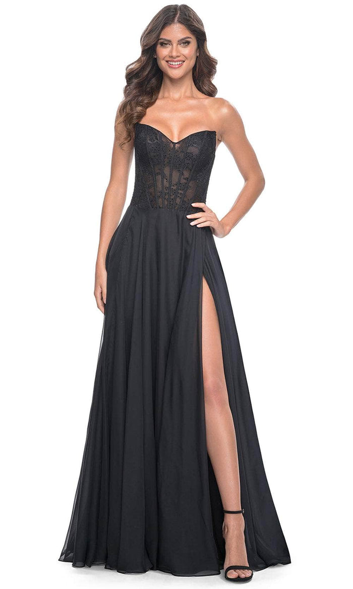 La Femme 32311 - Sweetheart Lace Sheer Bodice Prom Dress Prom Dresses 00 / Black