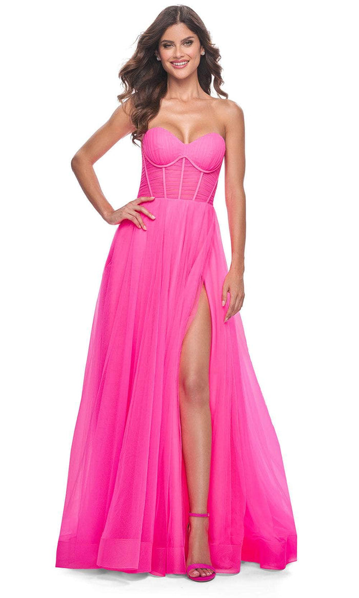 La Femme 32341 - Sweetheart Neck Exposed Boned Prom Gown Prom Dresses 00 / Neon Pink