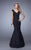 La Femme Floral Fitted Cap Sleeves Evening Gown Evening Dresses 4 / Black