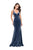 La Femme - Strappy Plunging V-neck Velvet Sheath Dress 25866SC Pageant Dresses 00 / Slate Blue