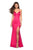 La Femme - V-neck Stretch Satin Trumpet Dress 27682SC - 1 pc Fuchsia In Size 00 Available Winter Formals and Balls 00 / Hot Fuchsia