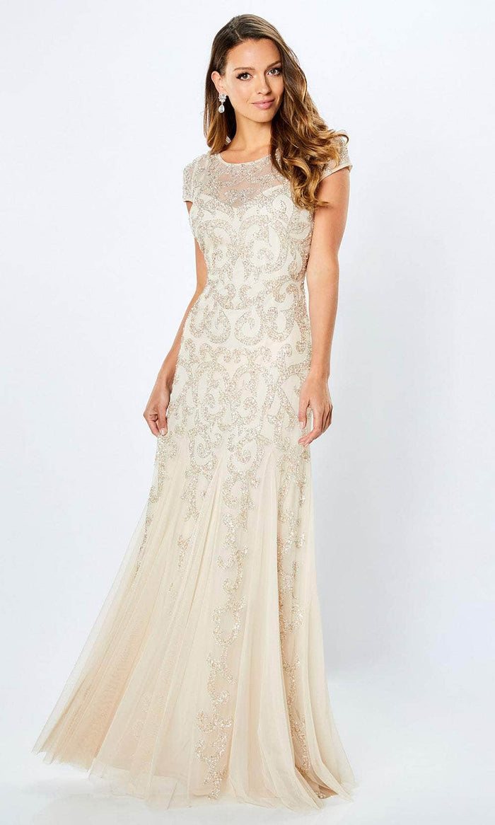 La Valleta LV22104 - Cap Sleeve Beaded Evening Dress Special Occasion Dress XS / Champagne