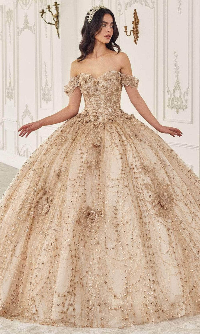 Ladivine 15712 - Glitter Off Shoulder Ballgown Special Occasion Dress XXS / Champagne