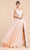 Ladivine A0065 - Caped with Satin High Slit Evening Dress Evening Dresses 2 / Blush