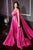 Ladivine A0065 - Caped with Satin High Slit Evening Dress Evening Dresses 2 / Fuchsia