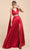 Ladivine A0065 - Caped with Satin High Slit Evening Dress Evening Dresses 2 / Red