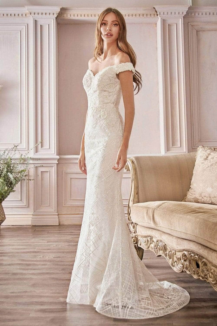 Ladivine Bridal CD929 - Beaded Lace Off the Shoulder Wedding Gown Wedding Dresses 0 / Off White