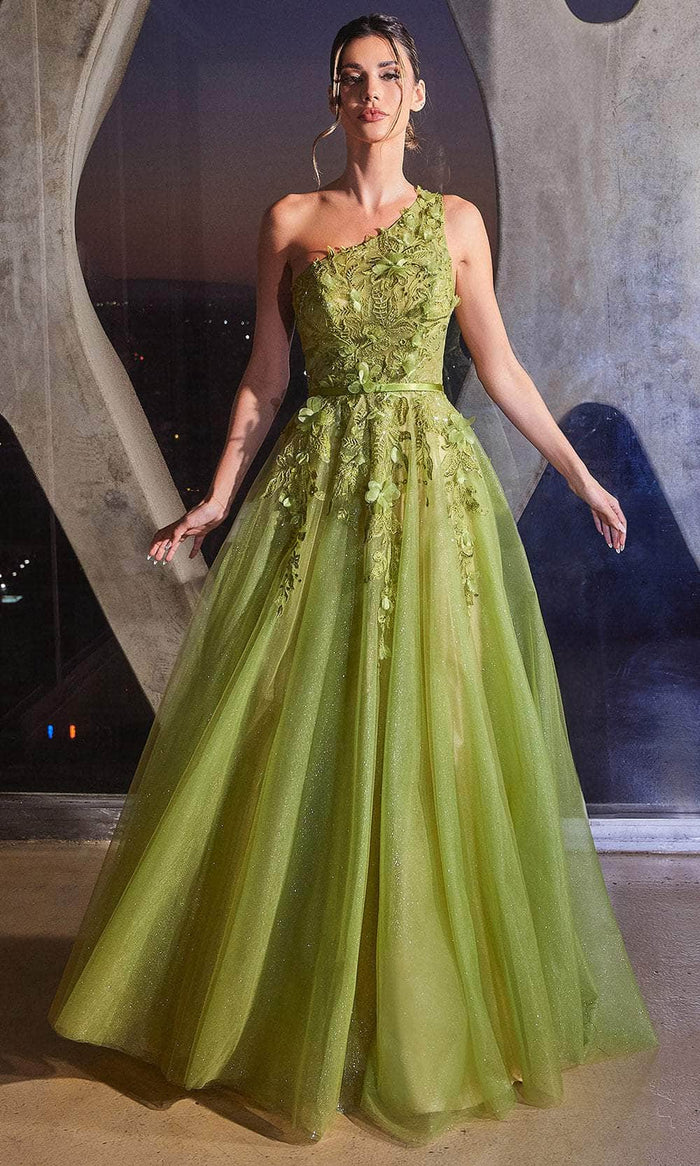 Ladivine CB145 - 3D Embellished One-Sleeve Ballgown Ball Gowns 2 / Greenery