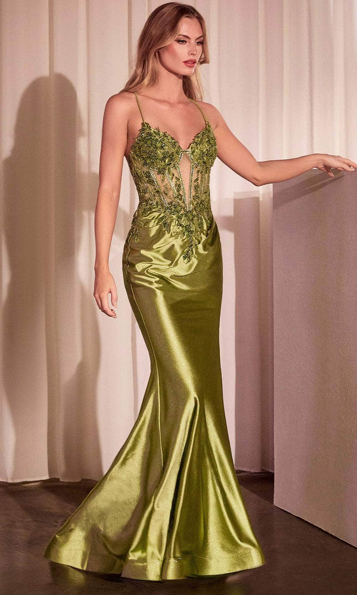 Ladivine CC2401 - Lace Up Back Gown Prom Dresses 0 / Greenery