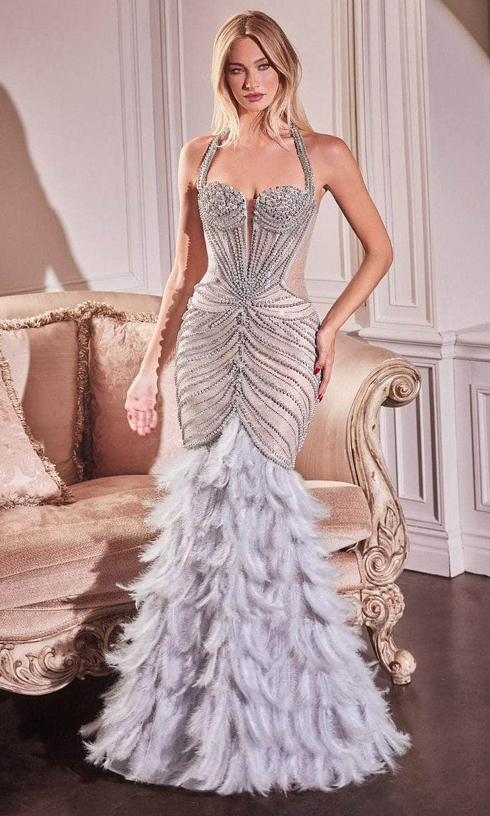 Ladivine CC4030 - Halter Mermaid Evening Dress Pageant Dresses 2 / Silver