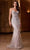 Ladivine CC416 - Bead Embellished V-Neck Evening Dress Cocktail Dresses 0 / Silver-Nude