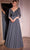 Ladivine CC446 - Beaded Plunging V-Neck Evening Dress Mother of the Bride Dresses 0 / Indigo Grey