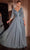 Ladivine CC446 - Beaded Plunging V-Neck Evening Dress Mother of the Bride Dresses 0 / Smoky Blue