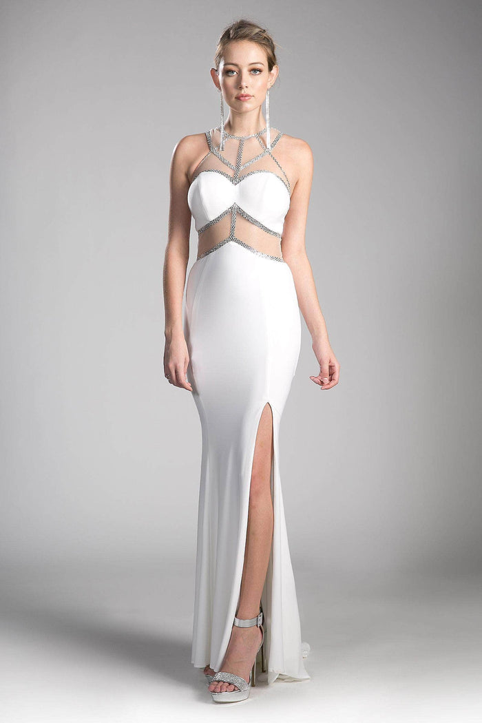 Ladivine CD0115 - Halter Illusion Panel Prom Dress Prom Dresses S / White-Silver