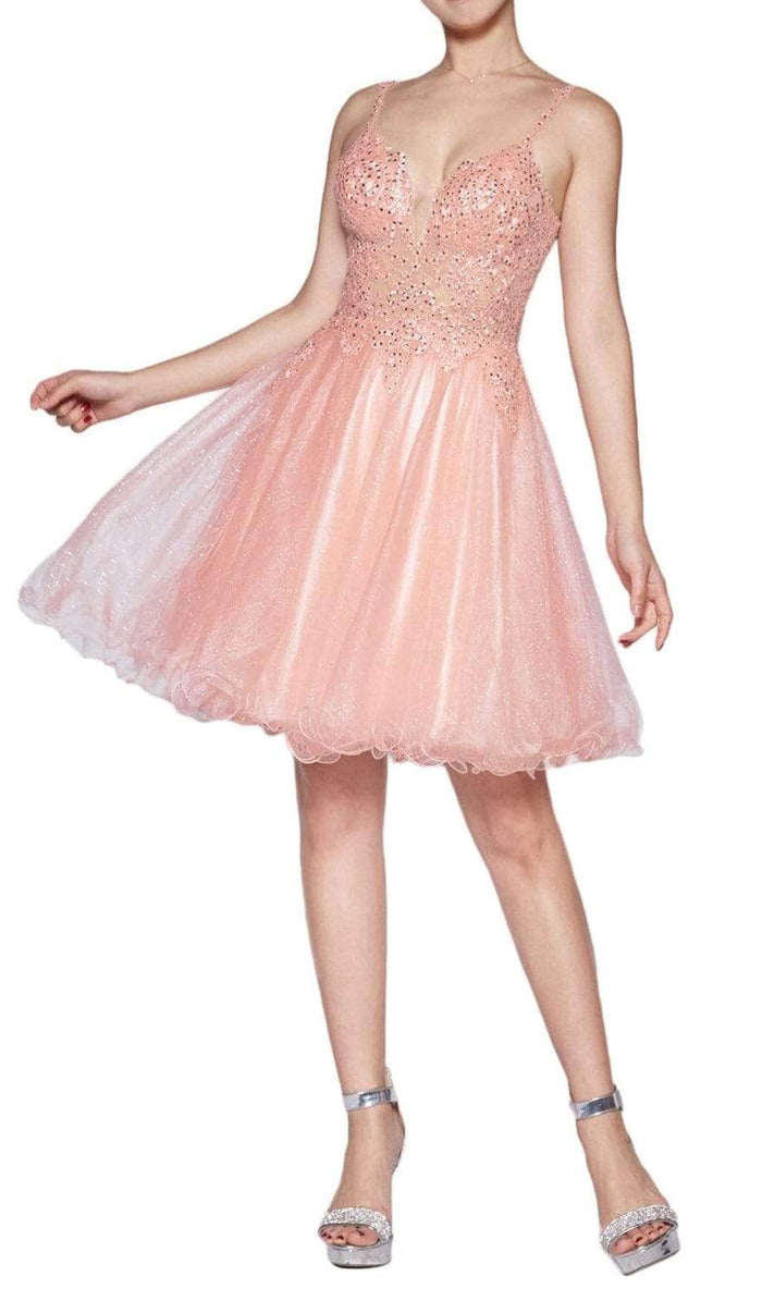 Ladivine CD0137 - Glitter Tulle with Jeweled Lace Homecoming Dress Homecoming Dresses XXS / Blush