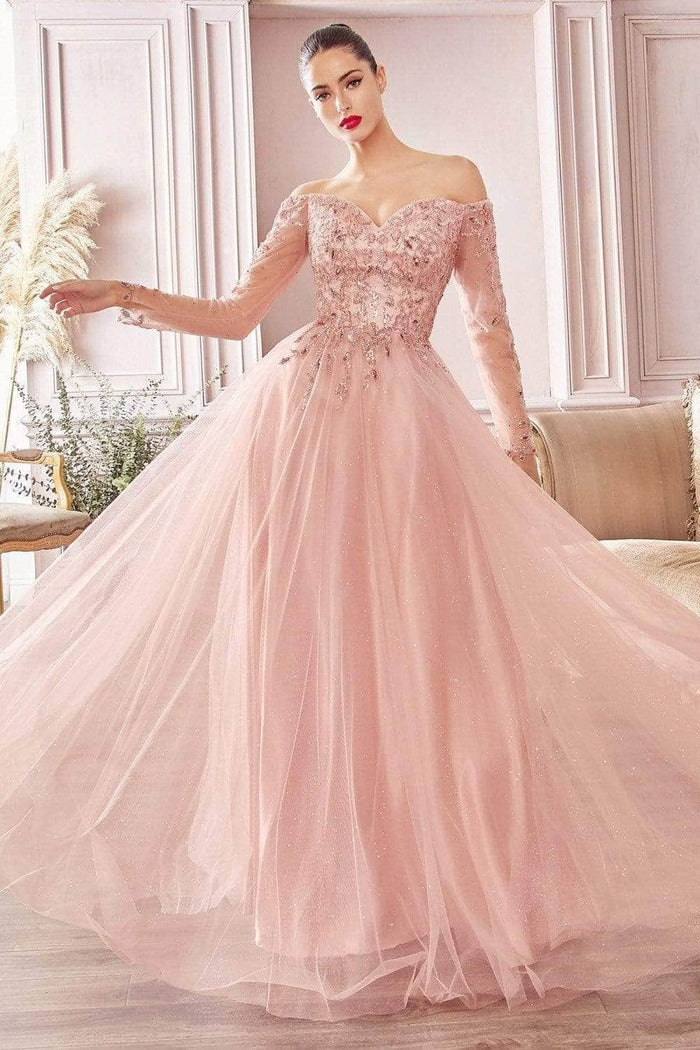 Ladivine CD0172 - Long Sleeve Applique Evening Gown Prom Dresses S / Rose Gold