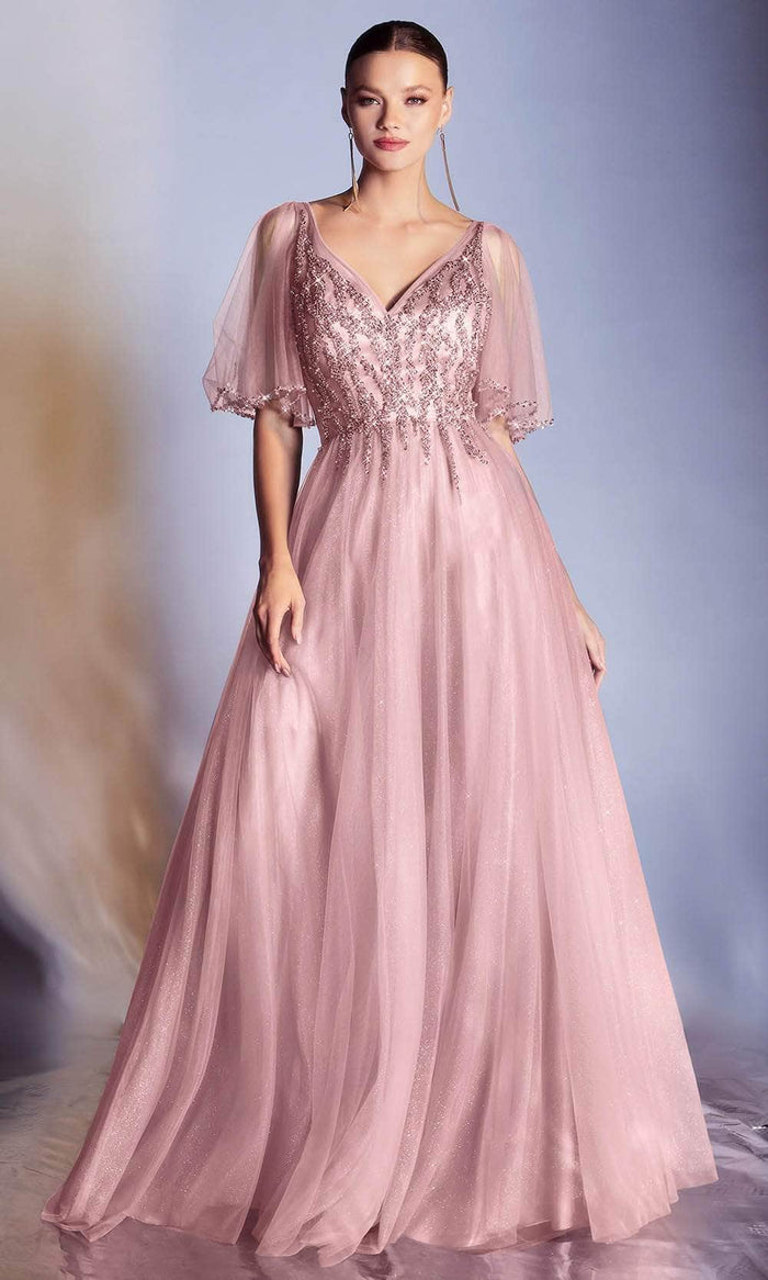 Ladivine CD0175 - Embellished V-Neck A-Line Prom Gown Prom Dresses XXS / Rose Gold