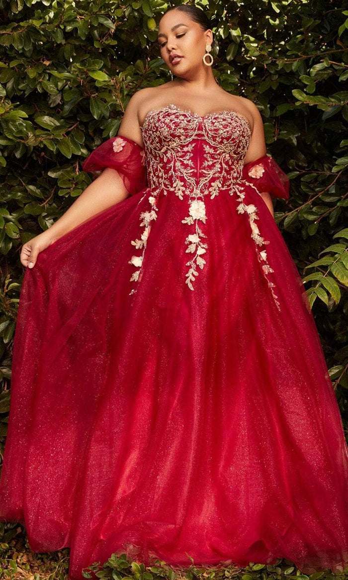 Ladivine CD0191C - Floral Applique Embellished Sweetheart Prom Dress Prom Dresses 3X / Burgundy