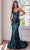 Ladivine CD0199 - Strapless Leaf Motif Prom Gown Prom Dresses XXS / Black-Teal