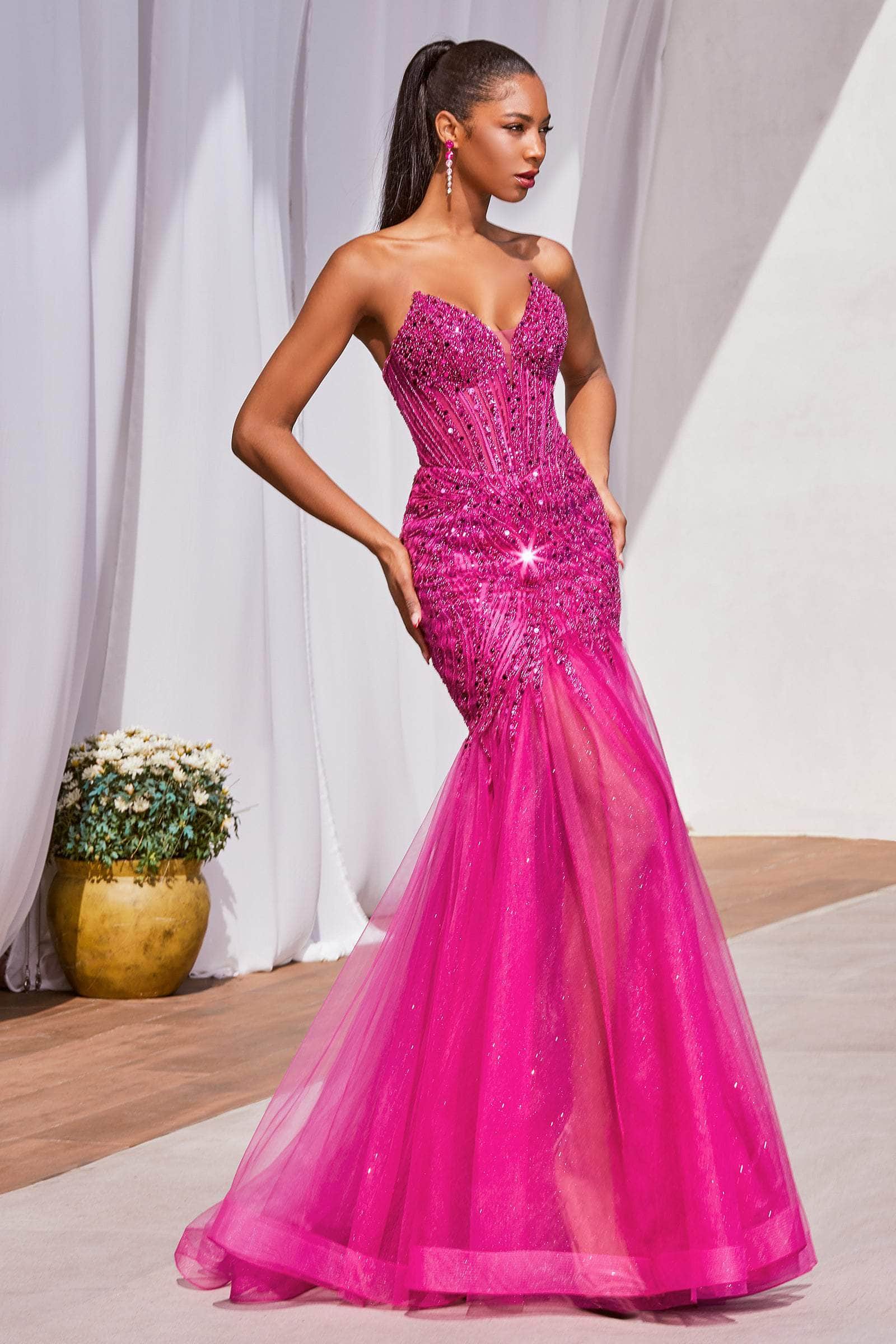 Ladivine CD0214 - Off Shoulder Stone Embellished Gown – Couture Candy