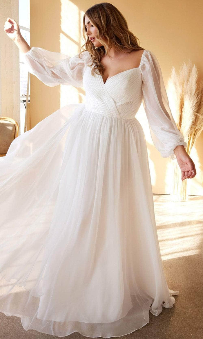 Ladivine CD243WC - Long Sleeve Sheer Wedding Gown Wedding Dresses 18 / Off White