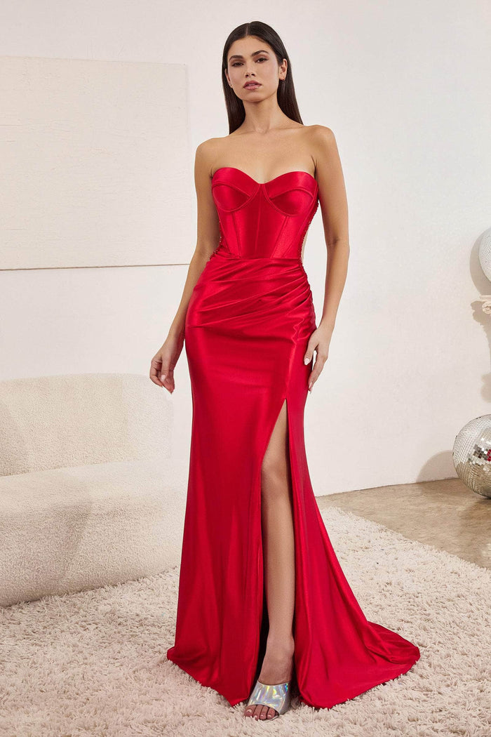 Ladivine CD273 - Strapless Illusion Side Prom Gown Prom Dresses 6 / Red