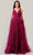 Ladivine CD347 - Plunging V-Neck Ruched Detail Prom Gown Prom Dresses 2 / Sangria