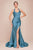 Ladivine CD796 - Halter Ruched Bodice Prom Dress Prom Dresses 2 / Lake Blue