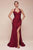 Ladivine CD796C - Ruched Halter Long Gown Bridesmaid Dresses 16 / Burgundy