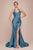 Ladivine CD796C - Ruched Halter Long Gown Bridesmaid Dresses 16 / Lake Blue