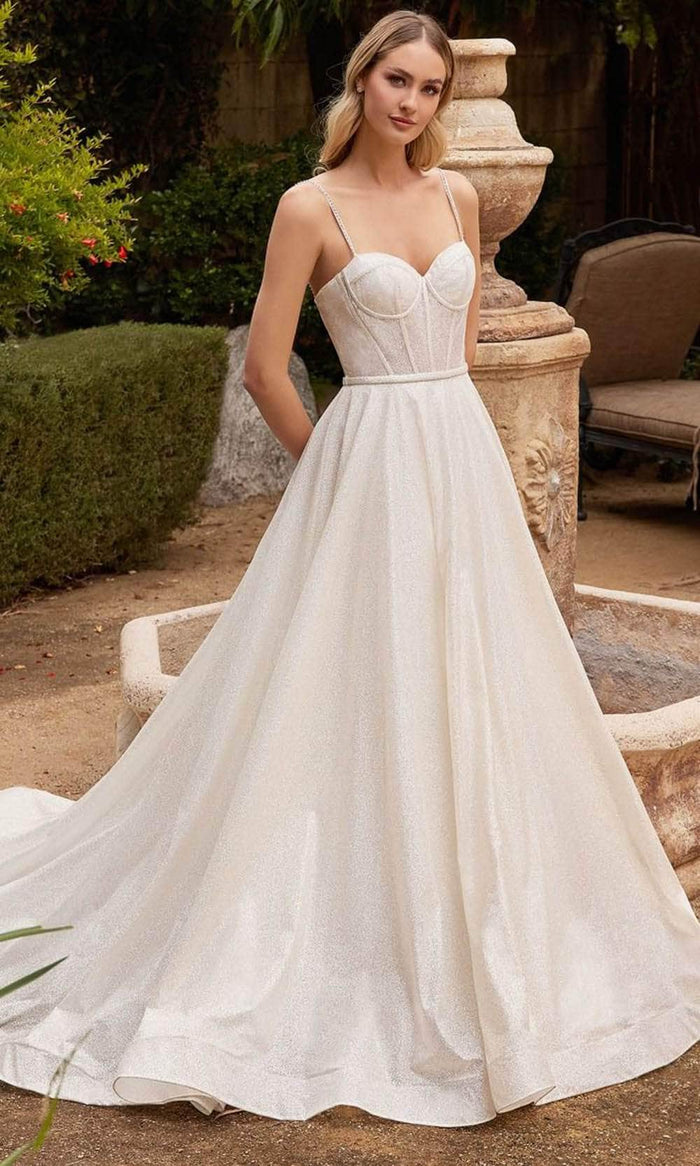 Ladivine CDS435W - Sleeveless Glitter Bodice Bridal Gown Bridal Dresses 2 / Off White