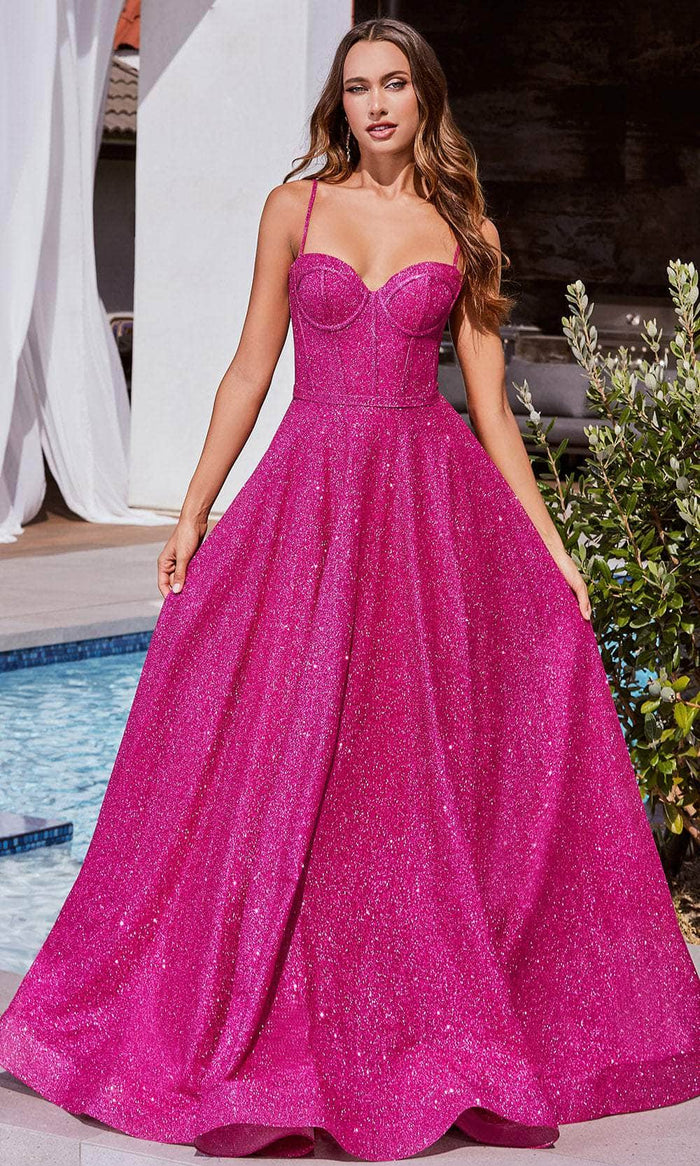 Ladivine CDS483 - Glitter Sleeveless Boned Bodice Ballgown Ball Gowns 2 / Fuchsia