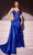 Ladivine CDS524 - Lace Applique Gown with Slit Prom Dresses 0 / Royal