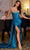 Ladivine CDS526 - Bejeweled Peekaboo Long Gown Prom Dresses 0 / Peacock