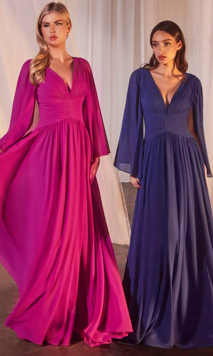 Ladivine CH028 - V-Neck Chiffon Capelet Prom Dress Prom Dresses S / Orchid