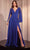 Ladivine CH028 - V-Neck Chiffon Capelet Prom Dress Prom Dresses S / Royal