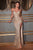 Ladivine CH225 - Sequin Ornate Plunging V-neck Sheath Dress Pageant Dresses XXS / Gold